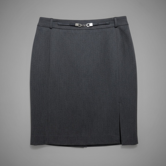 Express Pencil Skirt w/ Belt Detail – Charcoal Grey 8 - Picture 1 of 12